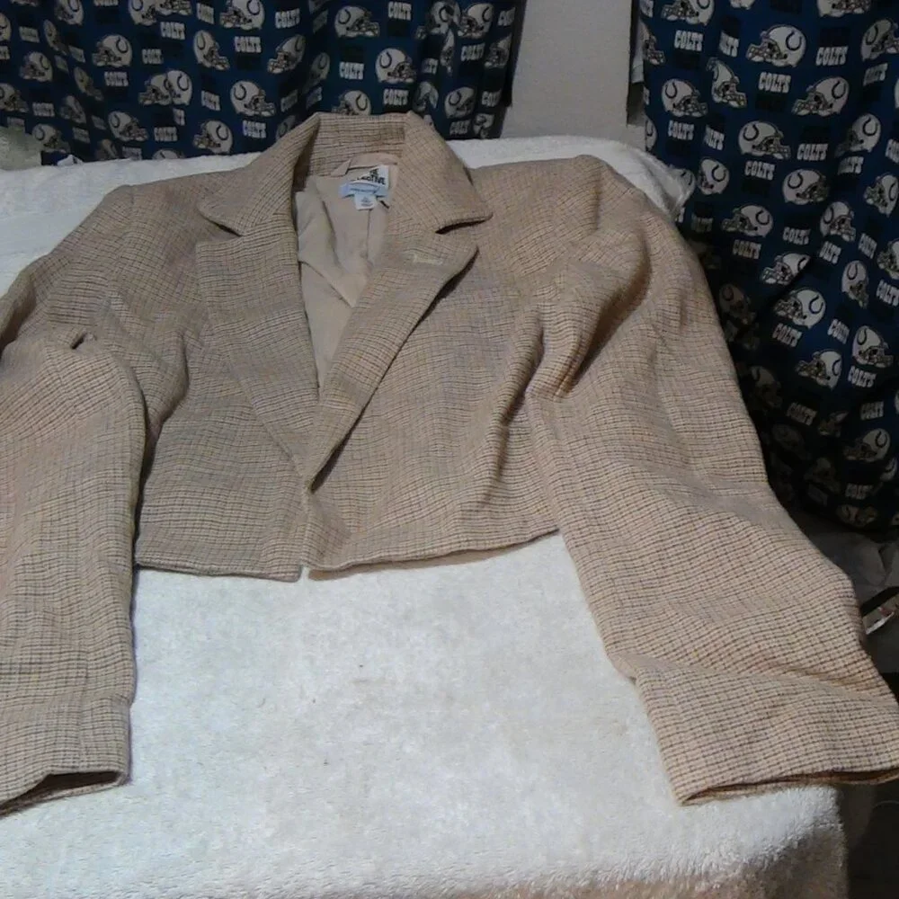 Future Collective Women's Tan Cropped Blazer Jacket Plaid Reese Blutstein XS - Picture 4 of 14